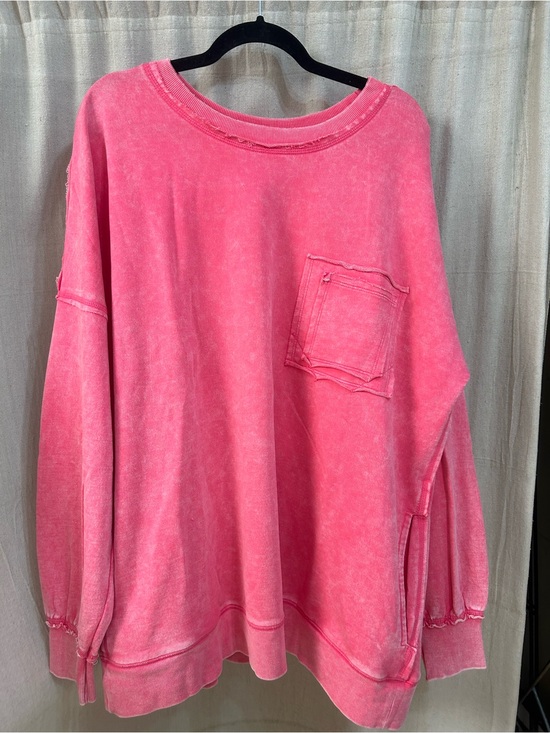 Zenana Outfitters Tops - Zenana Fuchsia Acid Terry Pullover Sweatshirt